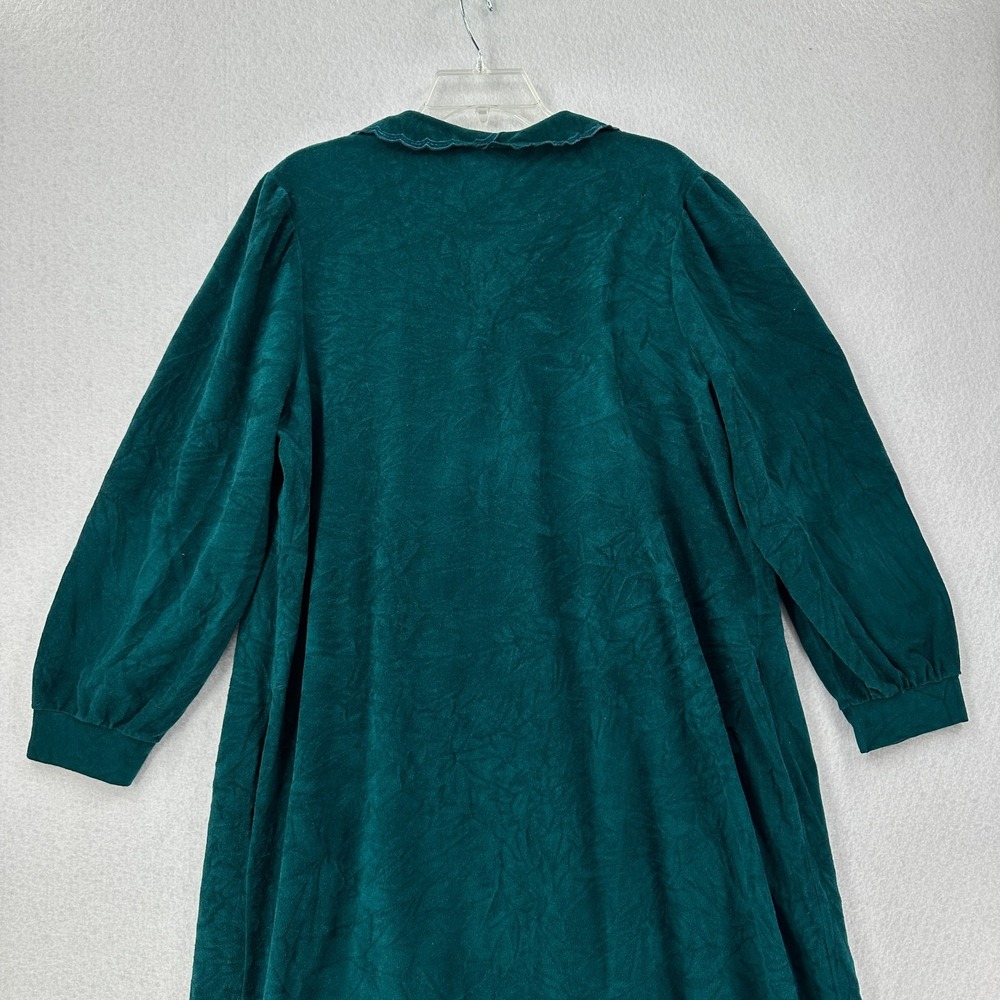 VTG Vanity Fair Velvet Nightgown POCKETS House Coat Snap Front Dress Green XL - Picture 4 of 12